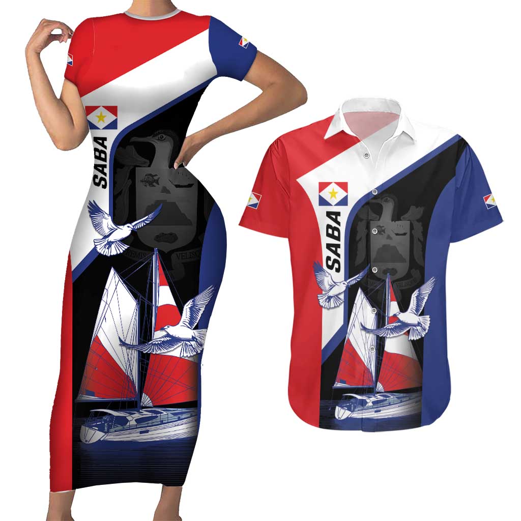 Caribbean Saba Personalized Couples Matching Short Sleeve Bodycon Dress and Hawaiian Shirt Remis Velisque Sail the Seas - Wonder Print Shop