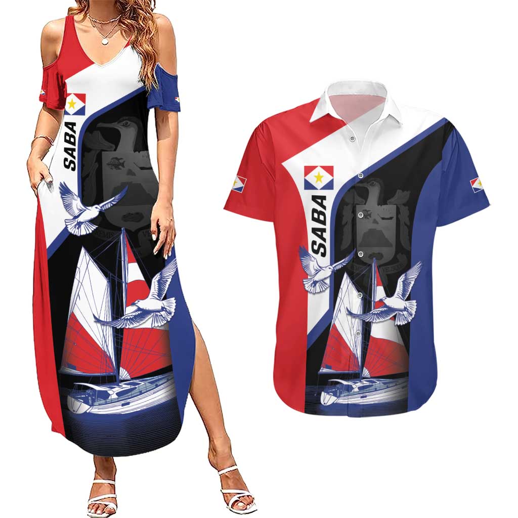 Caribbean Saba Personalized Couples Matching Summer Maxi Dress and Hawaiian Shirt Remis Velisque Sail the Seas - Wonder Print Shop