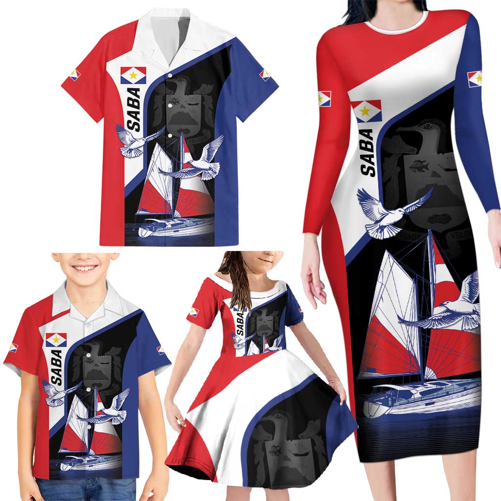 Caribbean Saba Personalized Family Matching Long Sleeve Bodycon Dress and Hawaiian Shirt Remis Velisque Sail the Seas - Wonder Print Shop