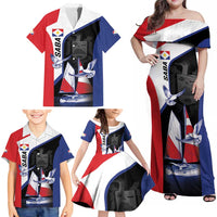 Caribbean Saba Personalized Family Matching Off Shoulder Maxi Dress and Hawaiian Shirt Remis Velisque Sail the Seas - Wonder Print Shop