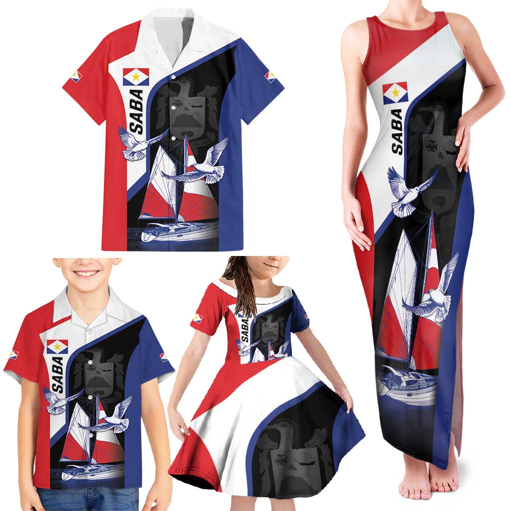 Caribbean Saba Personalized Family Matching Tank Maxi Dress and Hawaiian Shirt Remis Velisque Sail the Seas - Wonder Print Shop