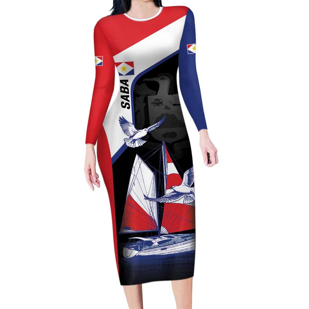 Caribbean Saba Personalized Long Sleeve Bodycon Dress Remis Velisque Sail the Seas - Wonder Print Shop