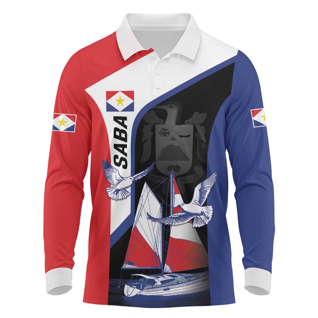 Caribbean Saba Personalized Long Sleeve Polo Shirt Remis Velisque Sail the Seas - Wonder Print Shop