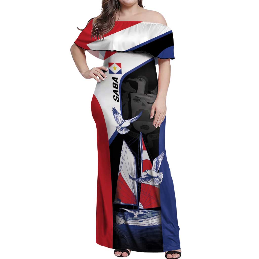 Caribbean Saba Personalized Off Shoulder Maxi Dress Remis Velisque Sail the Seas - Wonder Print Shop