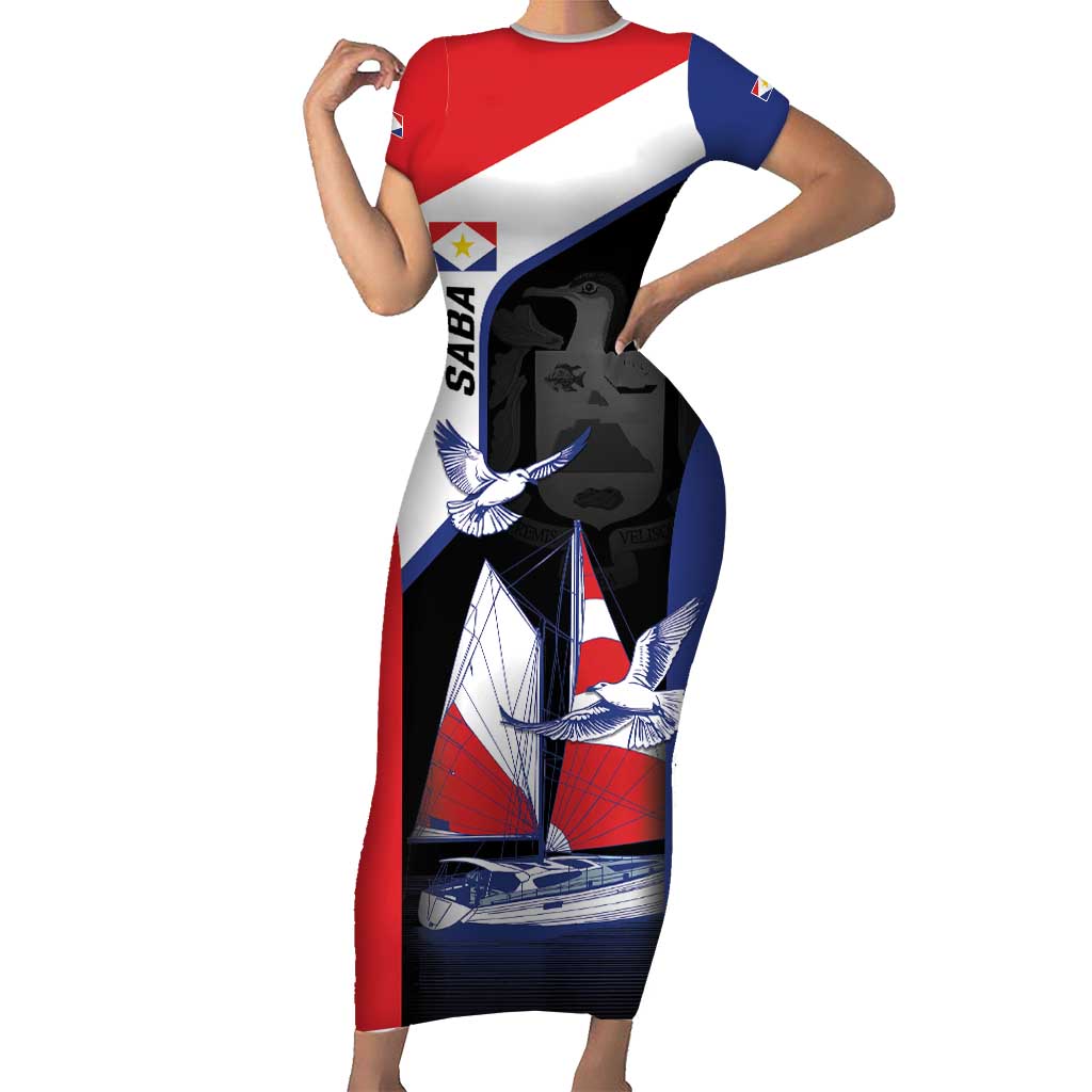 Caribbean Saba Personalized Short Sleeve Bodycon Dress Remis Velisque Sail the Seas - Wonder Print Shop