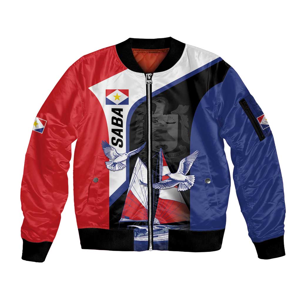 Caribbean Saba Personalized Sleeve Zip Bomber Jacket Remis Velisque Sail the Seas - Wonder Print Shop