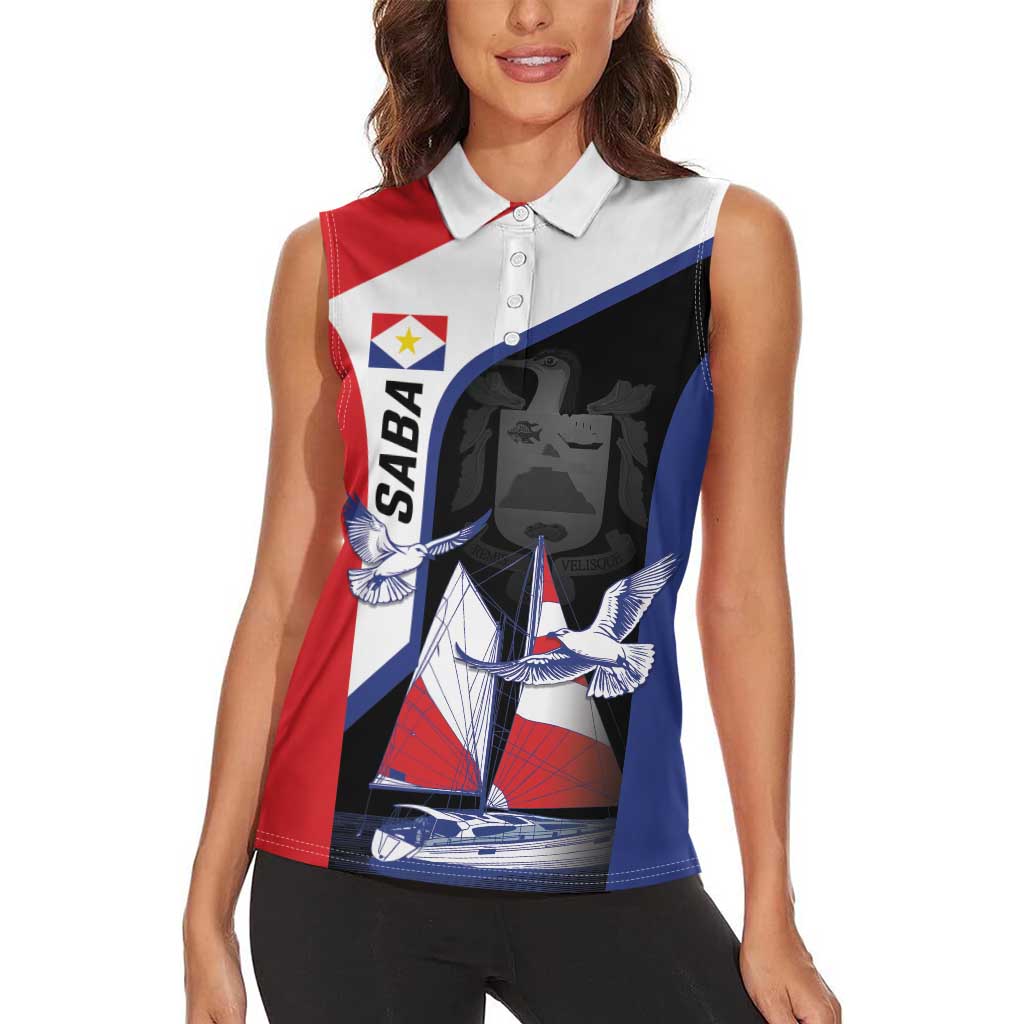 Caribbean Saba Personalized Women Sleeveless Polo Shirt Remis Velisque Sail the Seas - Wonder Print Shop