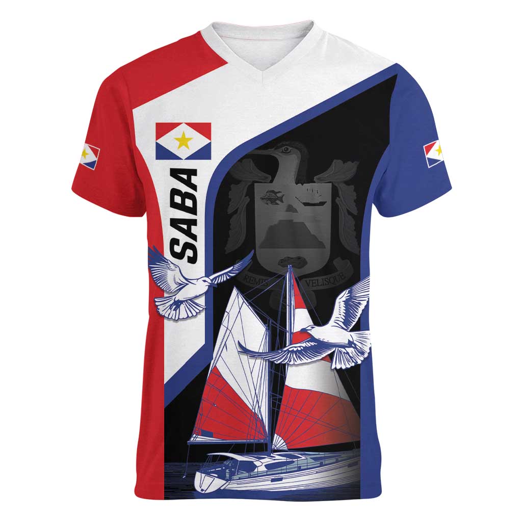 Caribbean Saba Personalized Women V-Neck T-Shirt Remis Velisque Sail the Seas - Wonder Print Shop