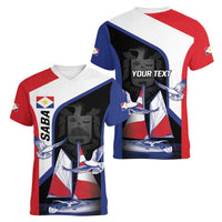 Caribbean Saba Personalized Women V-Neck T-Shirt Remis Velisque Sail the Seas - Wonder Print Shop