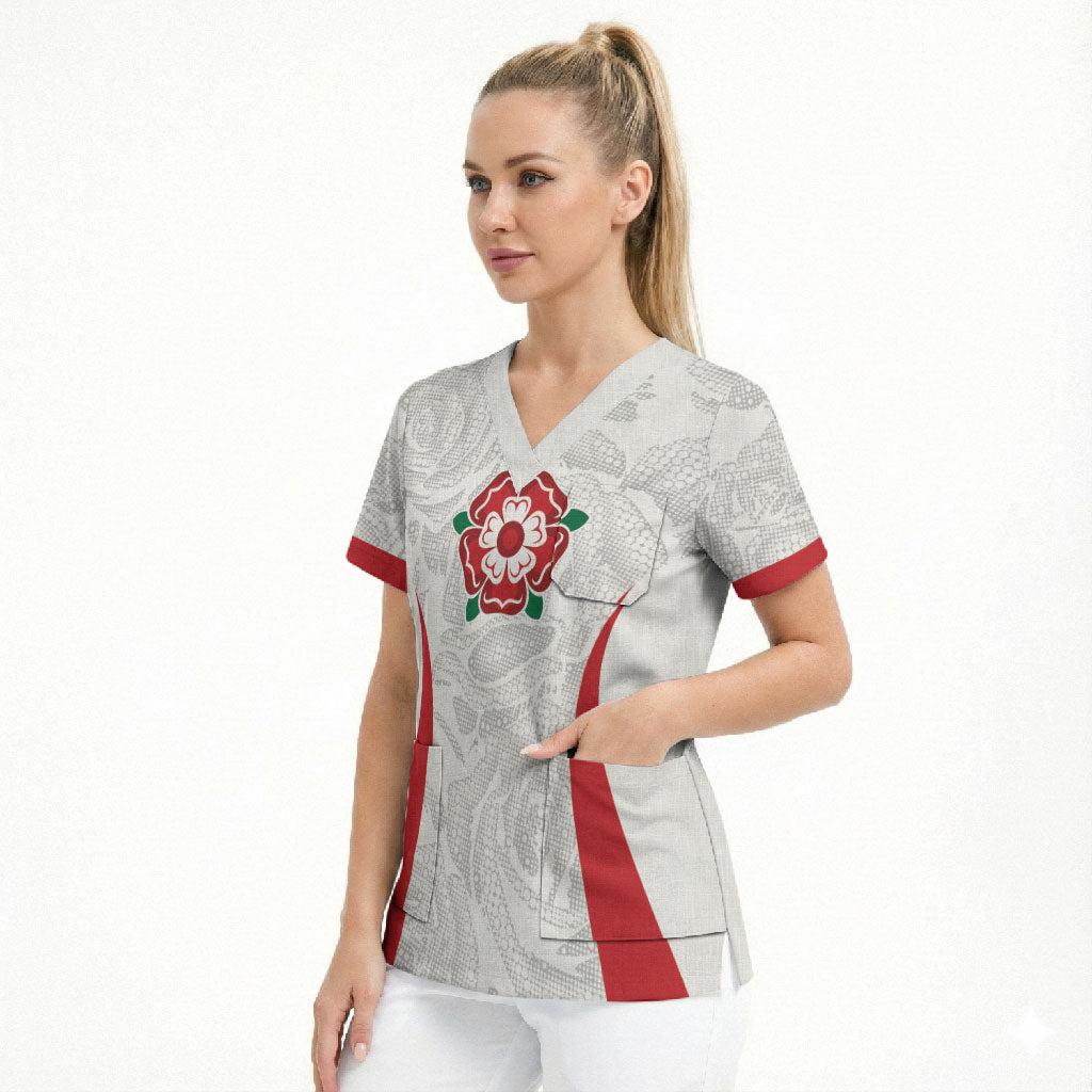 England Rugby National Heritage Custom Scrub Top Tudor Rose Inspired Edition