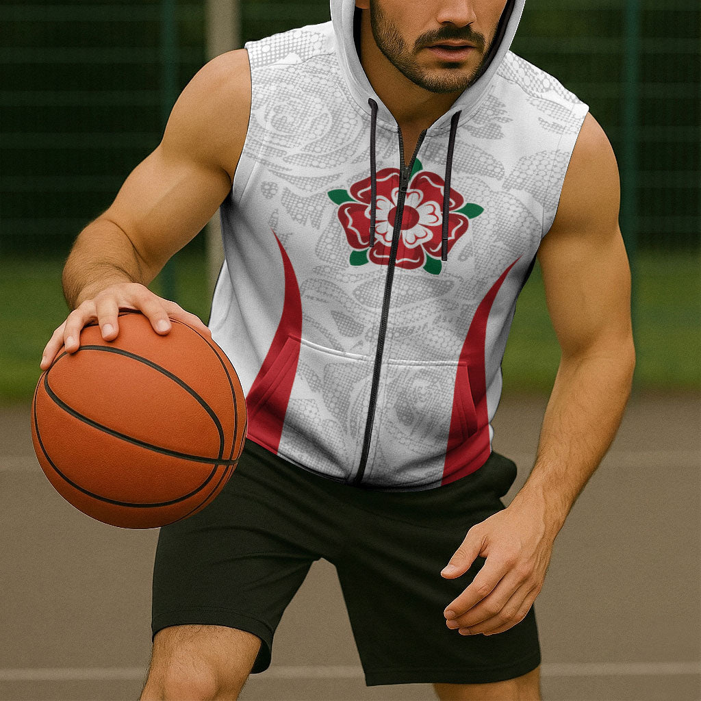 England Rugby National Heritage Custom Sleeveless Zip Hoodie Tudor Rose Inspired Edition