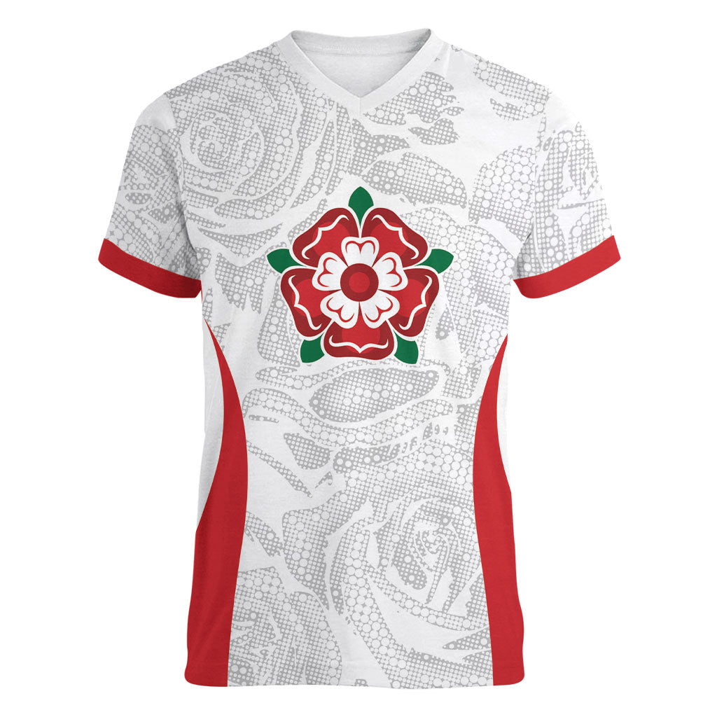 England Rugby National Heritage Custom Women V-Neck T-Shirt Tudor Rose Inspired Edition
