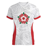 England Rugby National Heritage Custom Women V-Neck T-Shirt Tudor Rose Inspired Edition