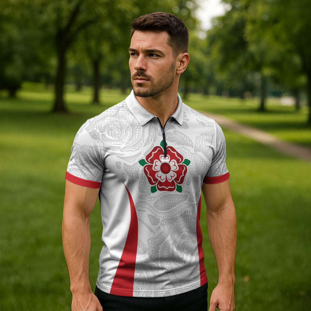 England Rugby National Heritage Custom Zipper Polo Shirt Tudor Rose Inspired Edition