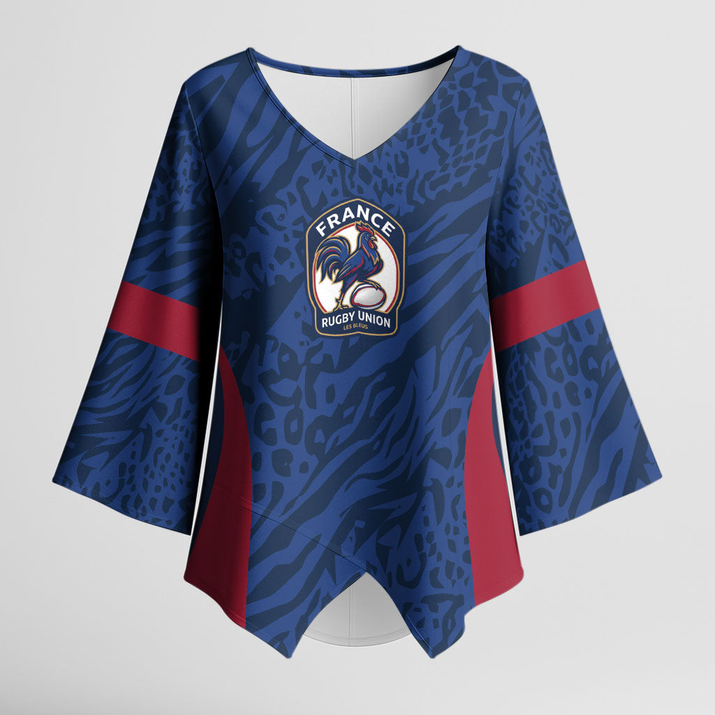 France Rugby National Heritage Custom Kimono Sleeve Blouse Fleur De Lis Inspired Edition
