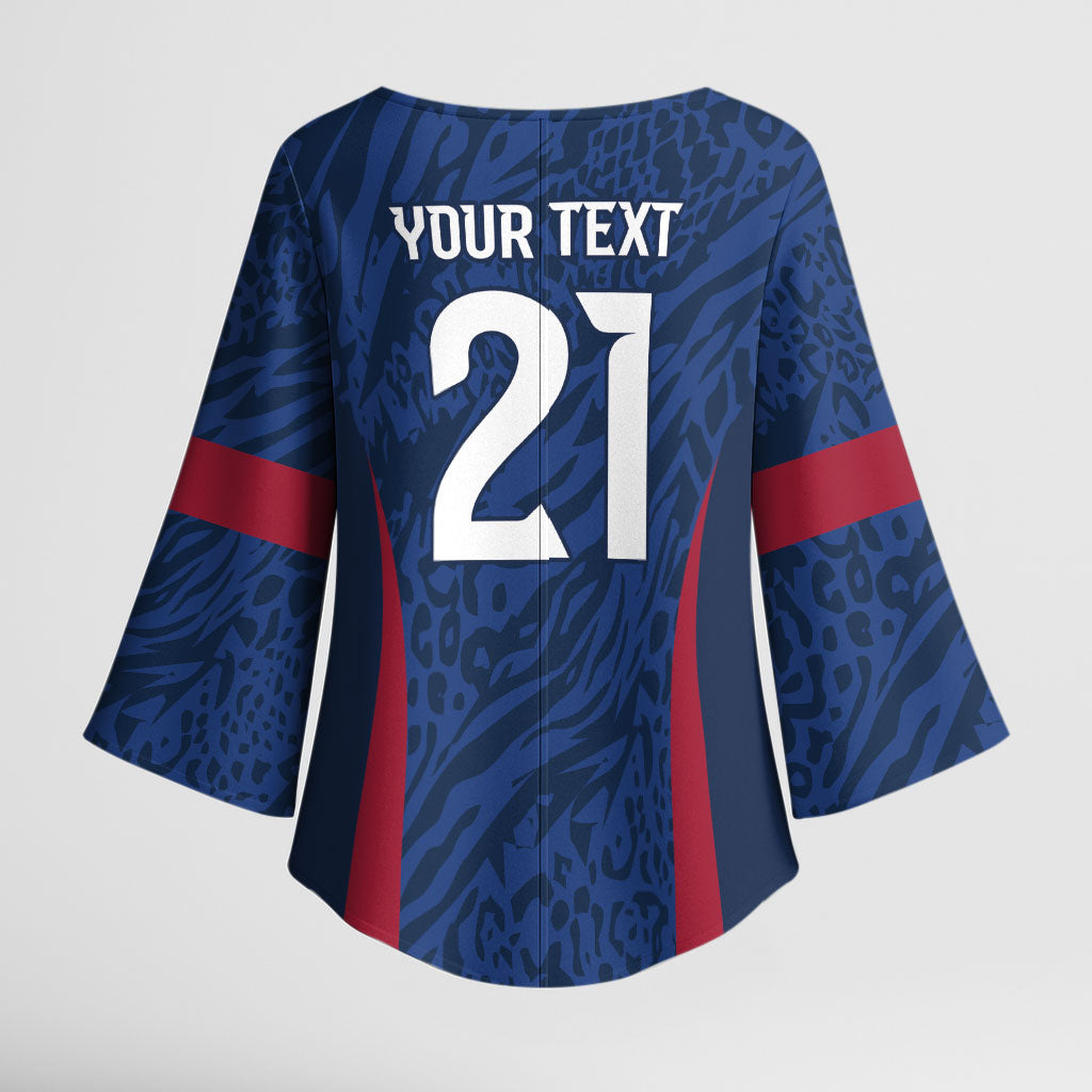 France Rugby National Heritage Custom Kimono Sleeve Blouse Fleur De Lis Inspired Edition