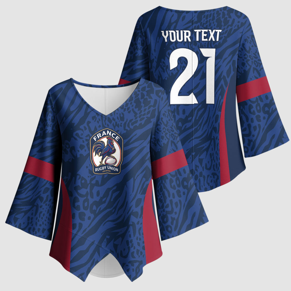 France Rugby National Heritage Custom Kimono Sleeve Blouse Fleur De Lis Inspired Edition