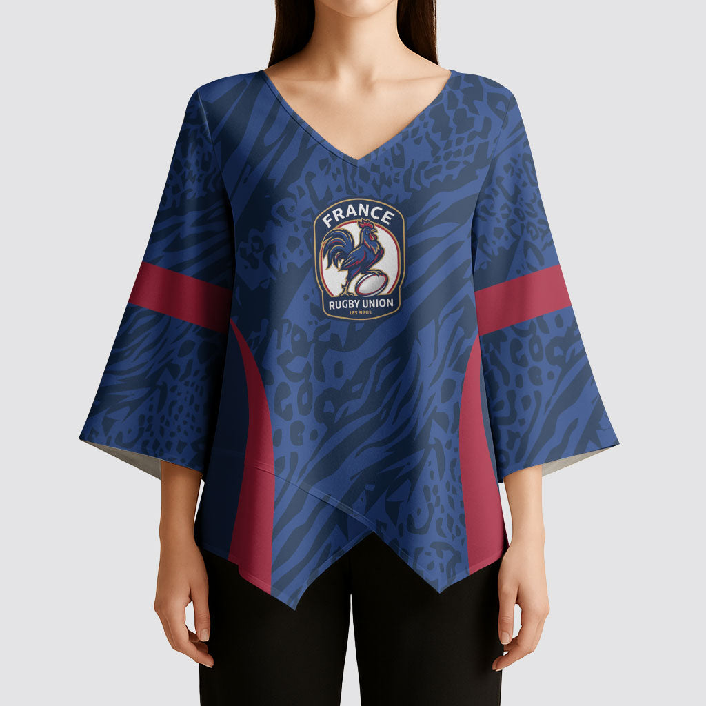 France Rugby National Heritage Custom Kimono Sleeve Blouse Fleur De Lis Inspired Edition