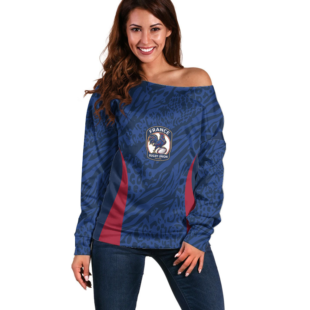 France Rugby National Heritage Custom Off Shoulder Sweater Fleur De Lis Inspired Edition