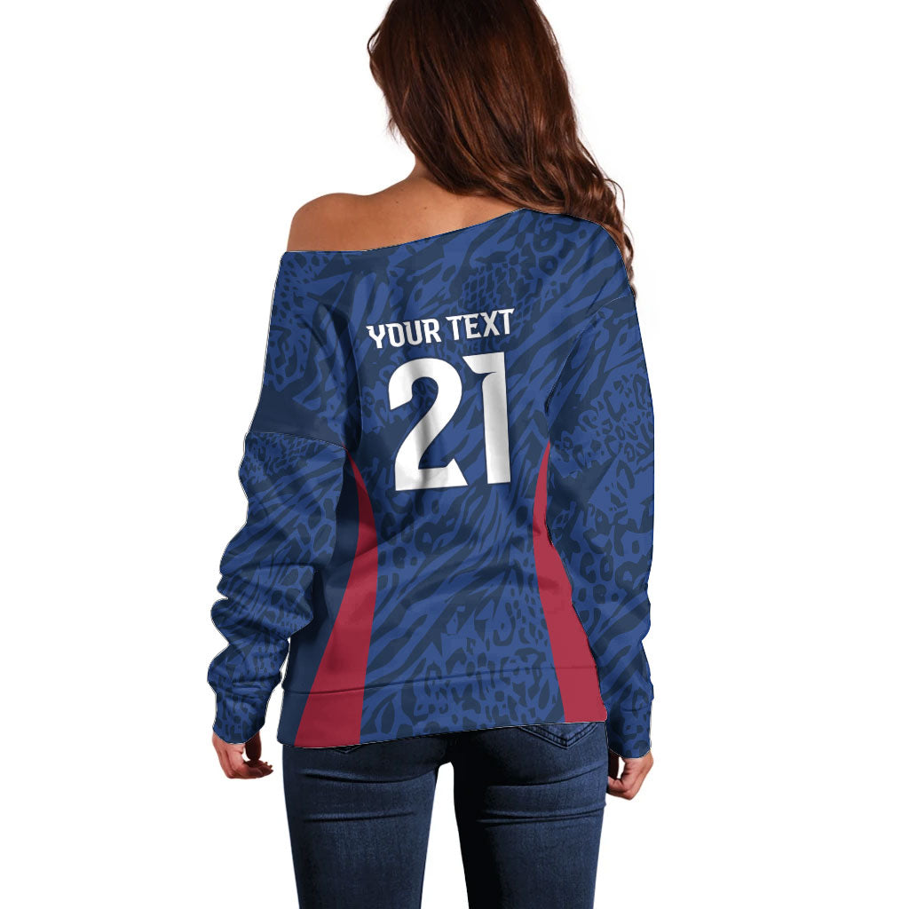 France Rugby National Heritage Custom Off Shoulder Sweater Fleur De Lis Inspired Edition