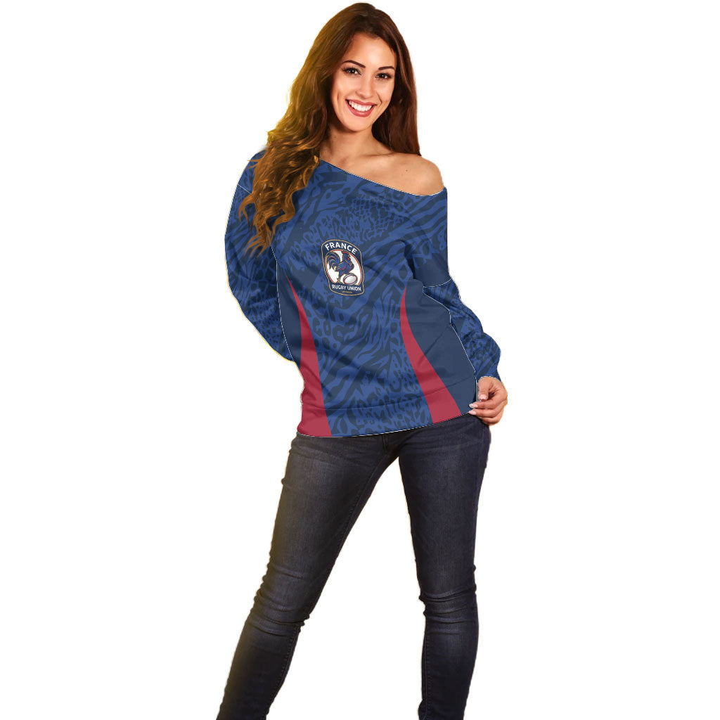 France Rugby National Heritage Custom Off Shoulder Sweater Fleur De Lis Inspired Edition