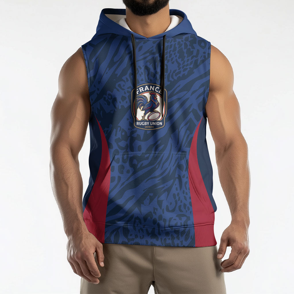 France Rugby National Heritage Custom Sleeveless Hoodie Fleur De Lis Inspired Edition