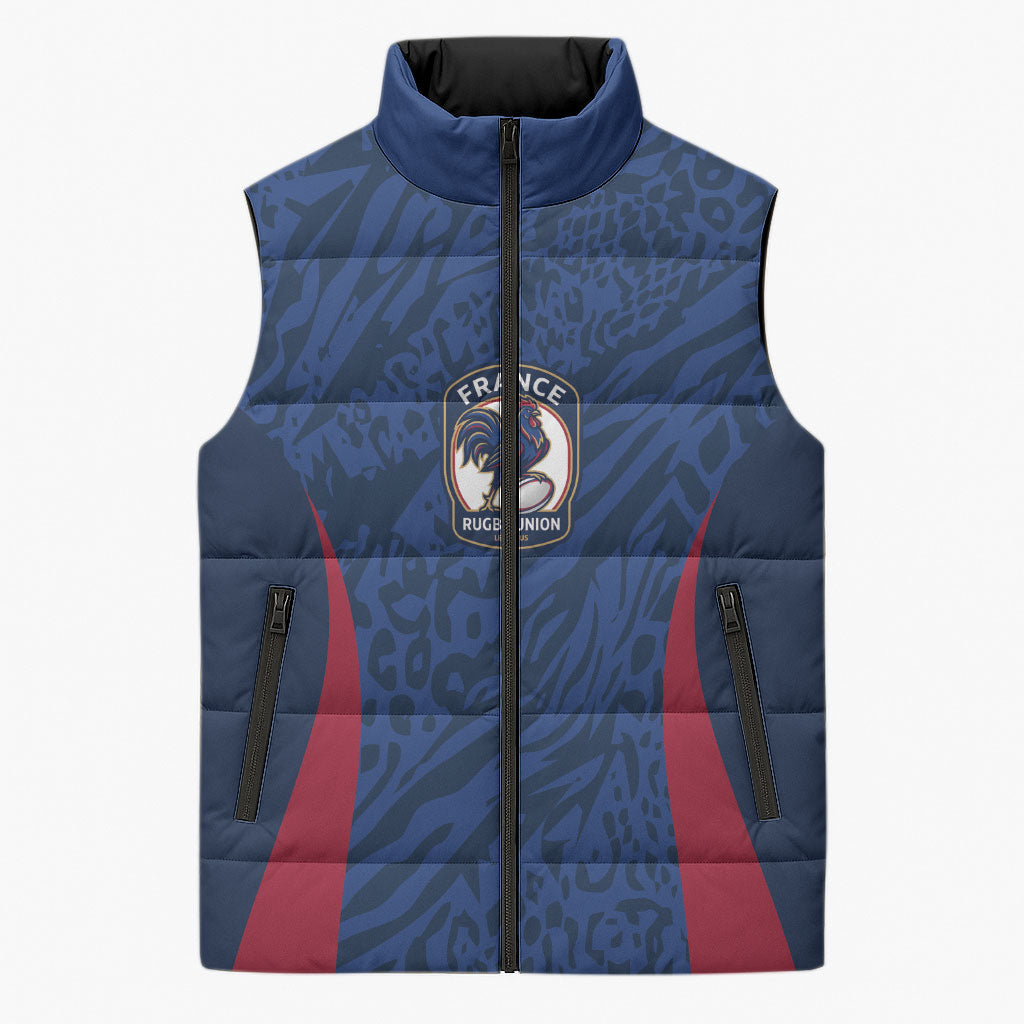 France Rugby National Heritage Custom Sleeveless Puffer Jacket Fleur De Lis Inspired Edition