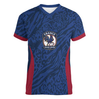 France Rugby National Heritage Custom Women V-Neck T-Shirt Fleur De Lis Inspired Edition