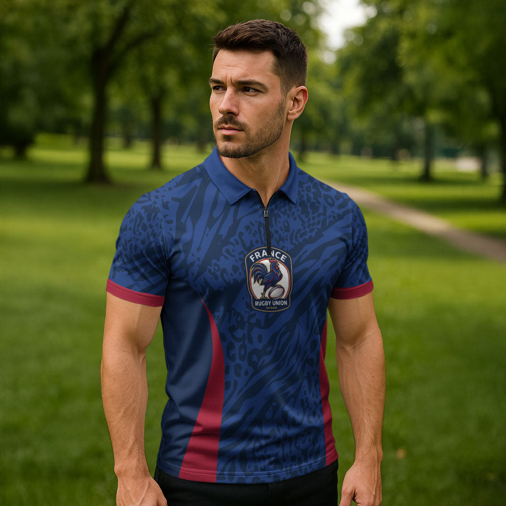 France Rugby National Heritage Custom Zipper Polo Shirt Fleur De Lis Inspired Edition
