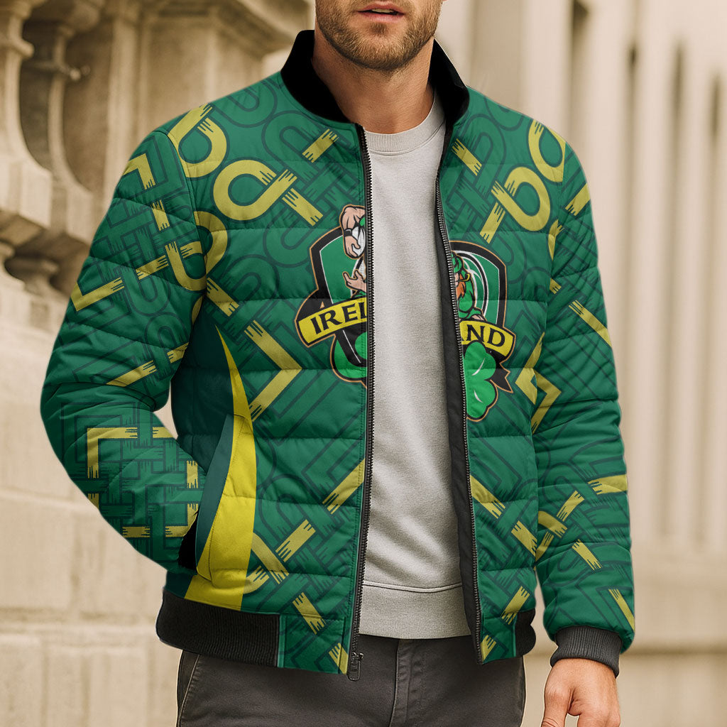 Ireland Rugby National Heritage Custom Bomber Puffer Jacket Traditional Celtic Inspired Edition
