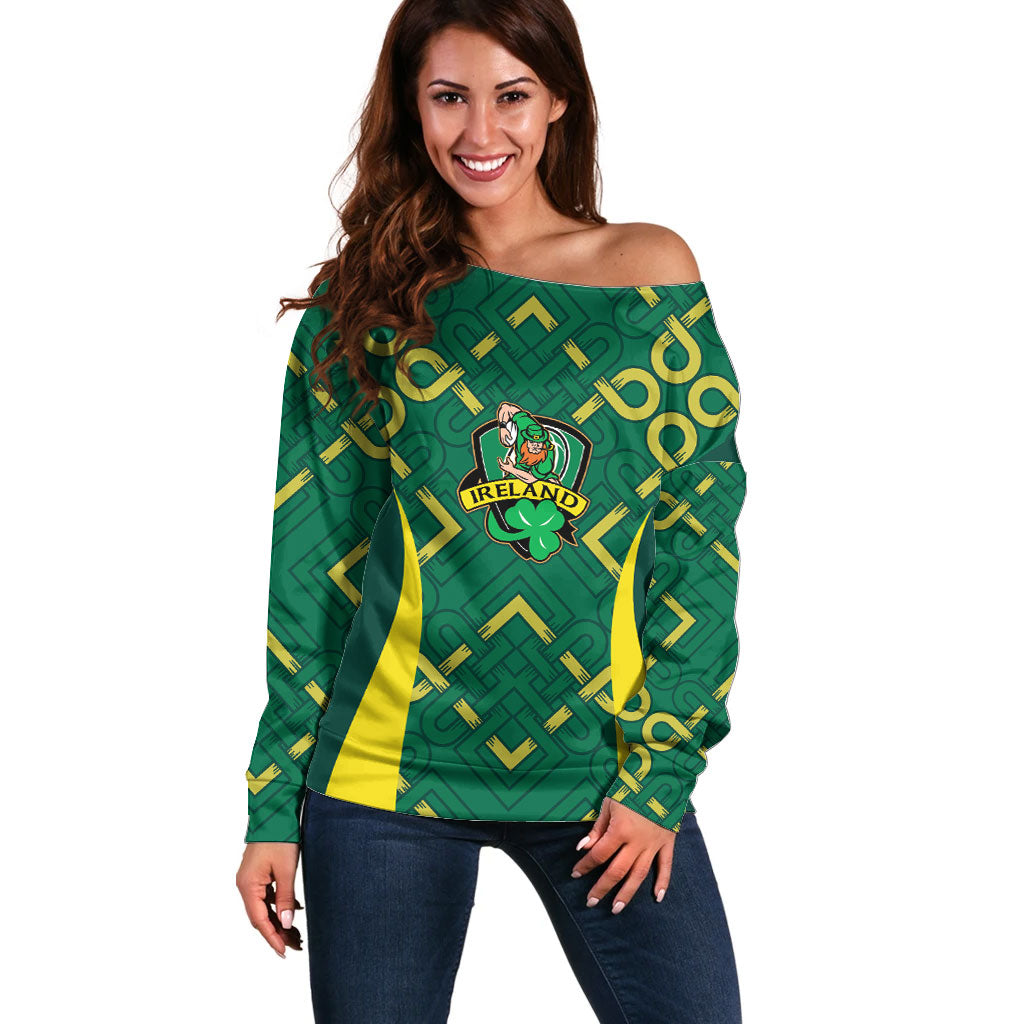 Ireland Rugby National Heritage Custom Off Shoulder Sweater Traditional Celtic Inspired Edition
