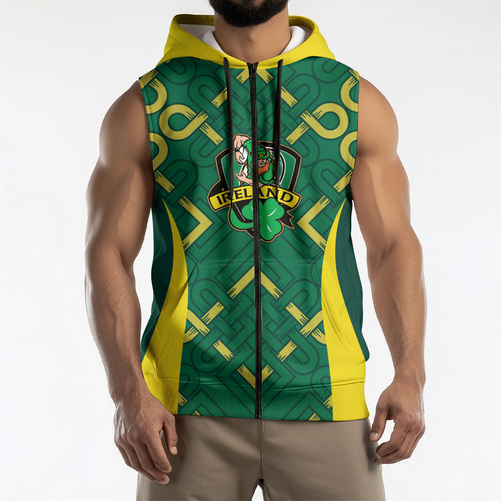 Ireland Rugby National Heritage Custom Sleeveless Zip Hoodie Traditional Celtic Inspired Edition
