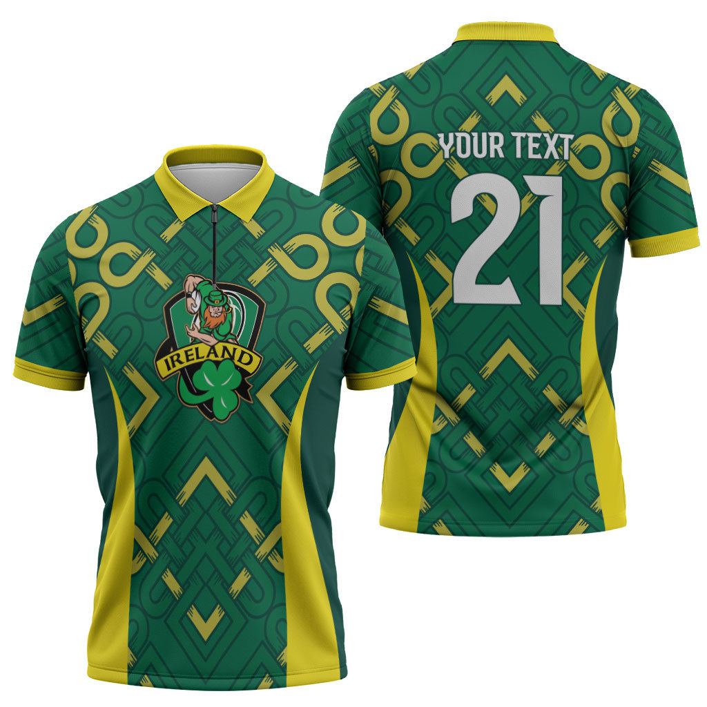 Ireland Rugby National Heritage Custom Zipper Polo Shirt Traditional Celtic Inspired Edition