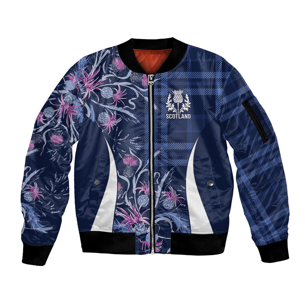 Scotland Rugby National Heritage Custom Sleeve Zip Bomber Jacket Traditional Tartan Inspired Edition