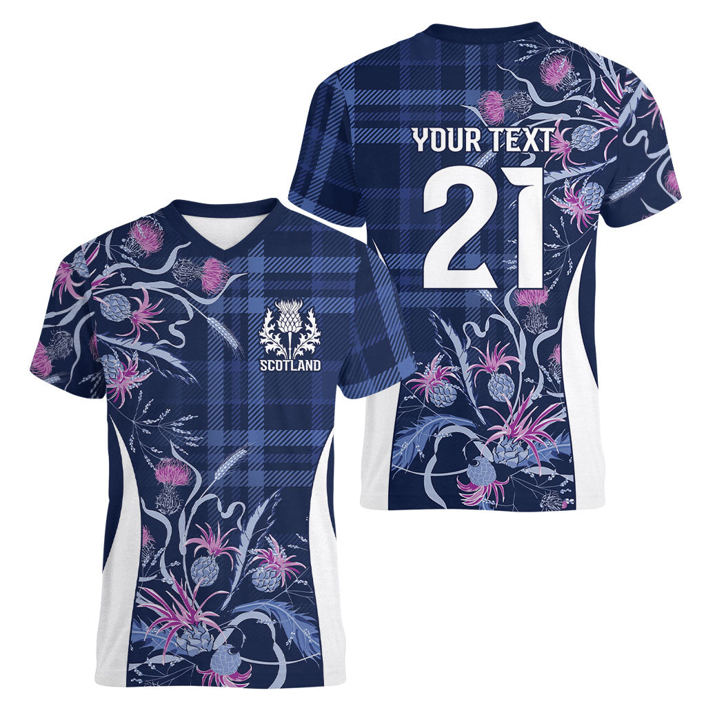 Scotland Rugby National Heritage Custom Women V-Neck T-Shirt Traditional Tartan Inspired Edition