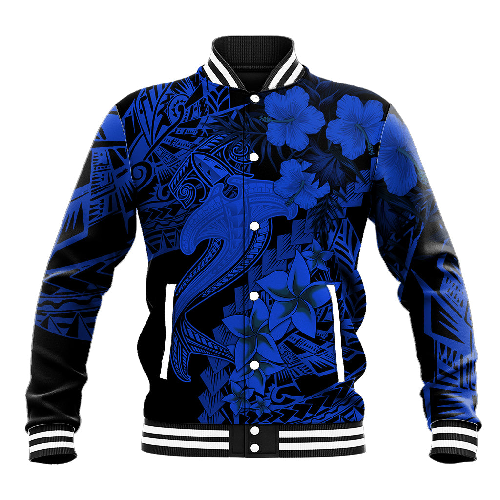 Aloha Hawaii Baseball Jacket Hammerhead Shark Tattoo Polynesian Summer - Blue LT9 - Wonder Print Shop