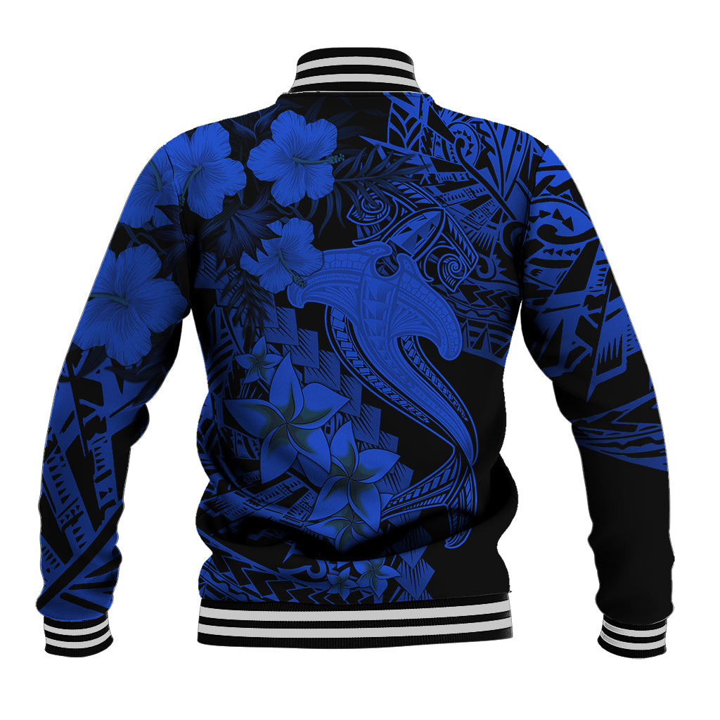 Aloha Hawaii Baseball Jacket Hammerhead Shark Tattoo Polynesian Summer - Blue LT9 - Wonder Print Shop