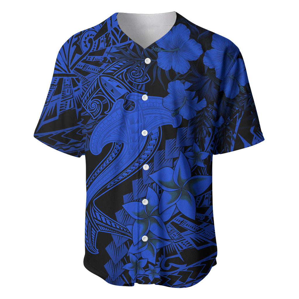Aloha Hawaii Baseball Jersey Hammerhead Shark Tattoo Polynesian Summer - Blue LT9 - Wonder Print Shop