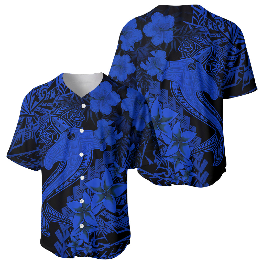 Aloha Hawaii Baseball Jersey Hammerhead Shark Tattoo Polynesian Summer - Blue LT9 - Wonder Print Shop