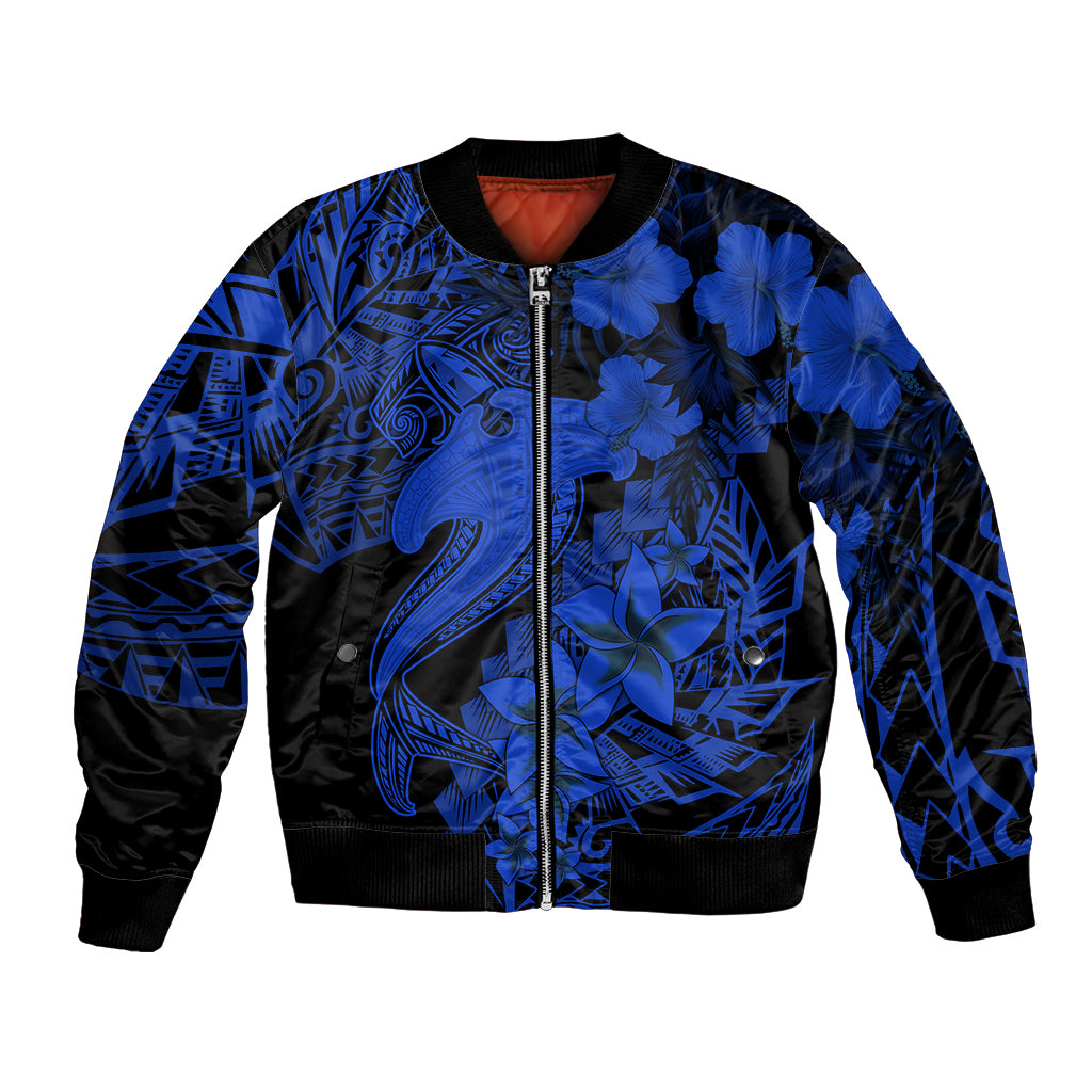 Aloha Hawaii Bomber Jacket Hammerhead Shark Tattoo Polynesian Summer - Blue LT9 - Wonder Print Shop