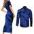 Aloha Hawaii Couples Matching Short Sleeve Bodycon Dress and Long Sleeve Button Shirts Hammerhead Shark Tattoo Polynesian Summer - Blue LT9 - Wonder Print Shop