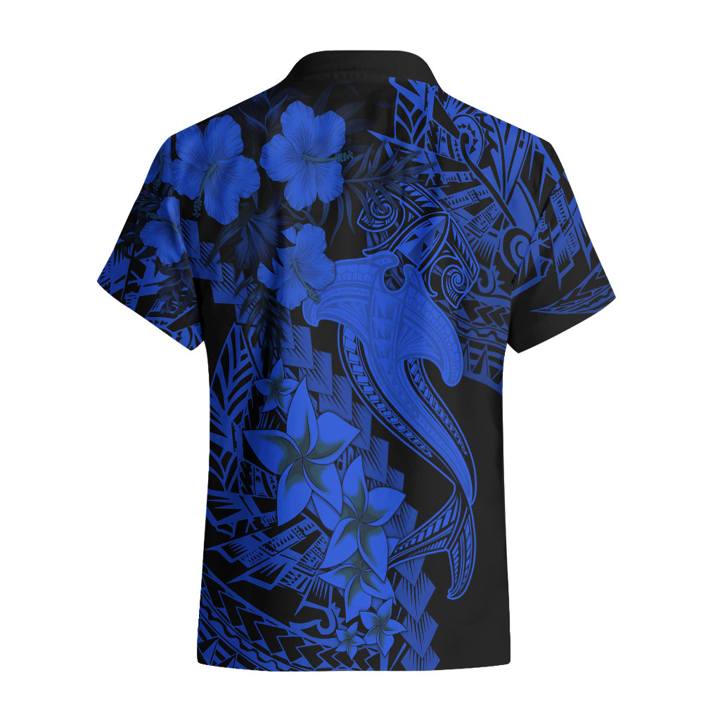 Aloha Hawaii Hawaiian Shirt Hammerhead Shark Tattoo Polynesian Summer - Blue - Wonder Print Shop