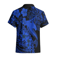 Aloha Hawaii Hawaiian Shirt Hammerhead Shark Tattoo Polynesian Summer - Blue - Wonder Print Shop