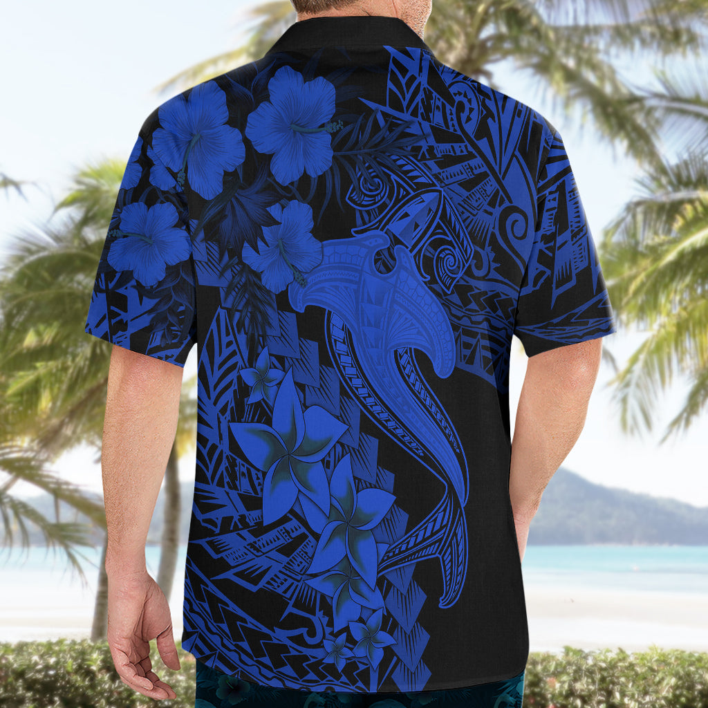 Aloha Hawaii Hawaiian Shirt Hammerhead Shark Tattoo Polynesian Summer - Blue - Wonder Print Shop