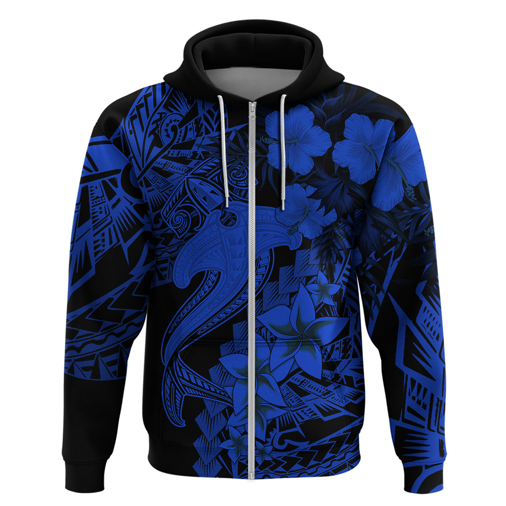 Aloha Hawaii Hoodie Hammerhead Shark Tattoo Polynesian Summer - Blue - Wonder Print Shop