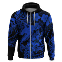 Aloha Hawaii Hoodie Hammerhead Shark Tattoo Polynesian Summer - Blue - Wonder Print Shop