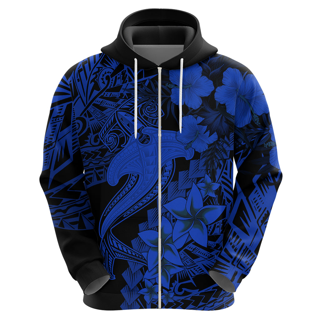 Aloha Hawaii Hoodie Hammerhead Shark Tattoo Polynesian Summer - Blue - Wonder Print Shop