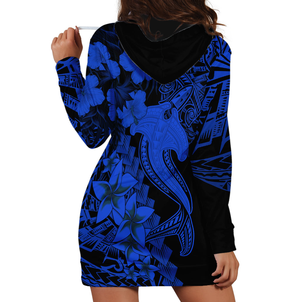 Aloha Hawaii Hoodie Dress Hammerhead Shark Tattoo Polynesian Summer - Blue - Wonder Print Shop