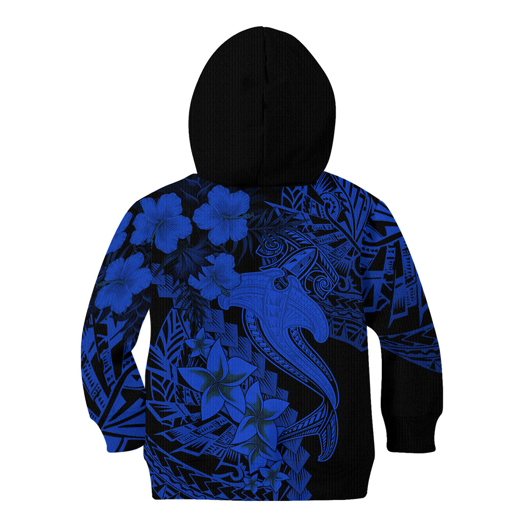Aloha Hawaii Kid Hoodie Hammerhead Shark Tattoo Polynesian Summer - Blue - Wonder Print Shop