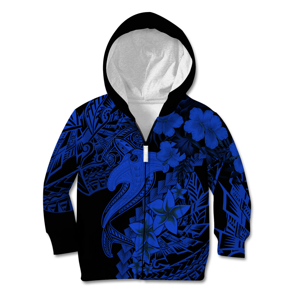 Aloha Hawaii Kid Hoodie Hammerhead Shark Tattoo Polynesian Summer - Blue - Wonder Print Shop